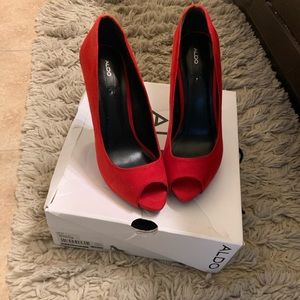 Cherry red peep toe heels